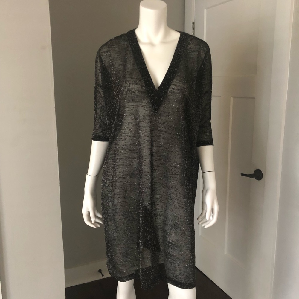 NWT Long Tunic Sheer Black Silver S M Cover Up Top